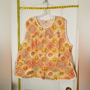 Lissome Lounge Women's 2X Smock Retro print snap Garden top BX9